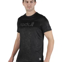Rock.it Black Round Neck Sports T-Shirt image 3
