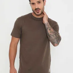 RIVOLTA Brown Slim Fit Cotton Crew T-Shirt-picture-17