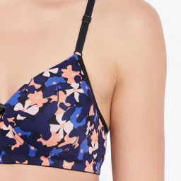 Clovia Blue & Beige Floral Print T-Shirt Bra image 5