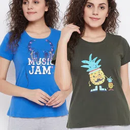 Clovia Multicolor Printed T-shirt - (Pack Of 2) image 1