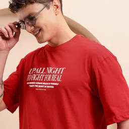 Mast & Harbour Typography Print Drop-Shoulder Sleeves Relaxed Fit Cotton T-shirt-picture-29