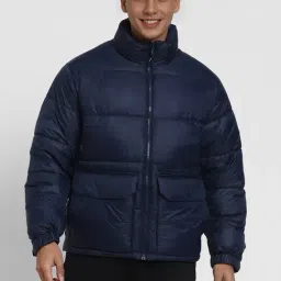 American Eagle Navy Cotton Regular Fit Quilted Puffer Jacket-picture-15