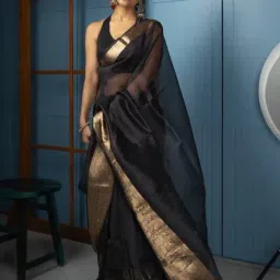 Satrani Black Woven Saree With Unstitched Blouse-image-64