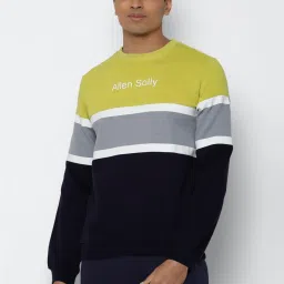 Allen Solly Navy Cotton Regular Fit Colour Block Sweartshirts image 1