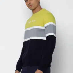 Allen Solly Navy Cotton Regular Fit Colour Block Sweartshirts image 3