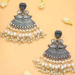 Teejh Tribe Silver Peacock Pearl Dangler Earrings-picture-24