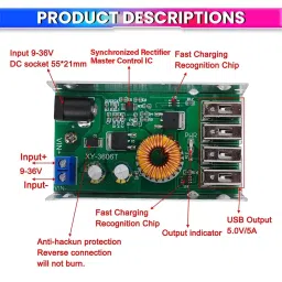 AmiciSolar DC Buck Converter 9-36 VDC 5 A/5.2 V/25 W Max Output Power with 4 USB Ports image 5