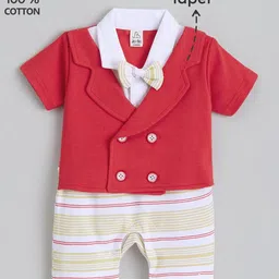 Hopscotch Boys Red Soild Preppy Stripe Cotton Casual Romper image 3