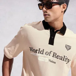 WROGN Pure Cotton Typography Printed Oversized Polo Collar T-shirt-picture-51