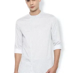 V Dot White Slim Fit Printed Shirt-image-57