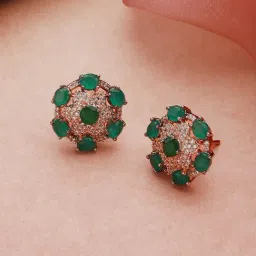 Priyaasi Green Floral American Diamond Rose Gold-Plated Stud Earrings-picture-26