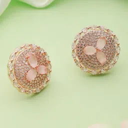 Priyaasi Pink Floral American Diamond Rose Gold-Plated Stud Earrings-image-80