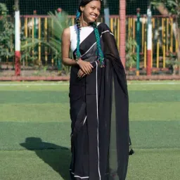 Suta Black Cotton Plain Saree image 4