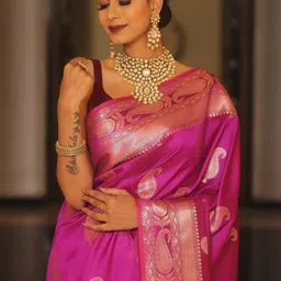 Moda Rapido Paisley Zari Art Silk Handloom Banarasi Saree image 2