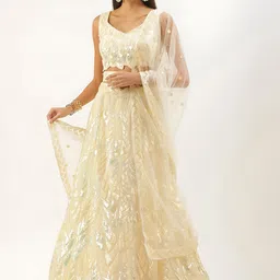 ETHNIC PLUS Embroidered Sequinned Semi-Stitched Lehenga & Unstitched Blouse With Dupatta-picture-30