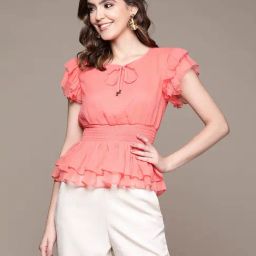 Label Ritu Kumar Coral Peplum Top-picture-8
