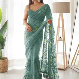 Saree Mall Green Embellished Saree With Unstitched Blouse-picture-16