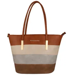 Giordano Brown & Beige Color Block Tote Handbag-image-25