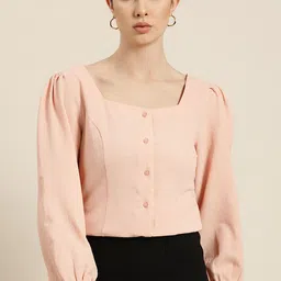 her by invictus Women Peach-Coloured Solid Regular Top-picture-20
