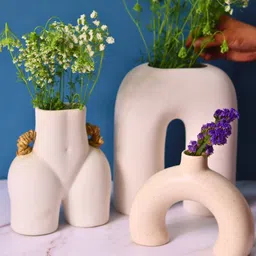 WEAVING HOMES 3Pcs White Ceramic Half Donut Shaped Flower Vases-image-43