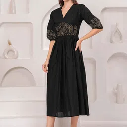 OH MI DIOS Women Embroidered Fit & Flare Midi Dress image 4