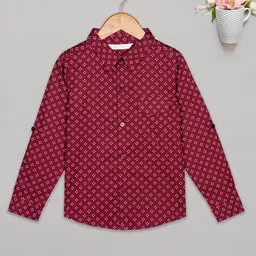 Budding Bees Full Roll Up Sleeves Diamond Printed Shirt - Red-picture-18