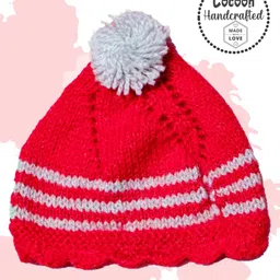 COCOON ORGANICS Handcrafted Soft And Warm Striped Design Bobble Cap - Red-picture-10