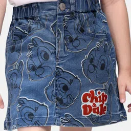Babyhug Disney Cotton Denim Knee Length Skirt With Chip'n Dale Graphics - Blue-picture-38