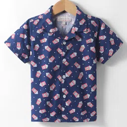 JASH KIDS Cotton Knit Half Sleeves Shirt with Pop Corn Print - Navy Blue-image-60