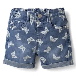 Babyhug Twill Denim Mid Thigh Shorts With Stretch Butterfly Print - Navy Blue-image-62
