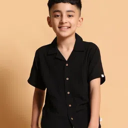 kids of greendeer Greendeer Soft & Breathable Cotton Half Sleeves Solid Shirt - Black-picture-21