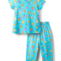 Babyhug Cotton Knit Half Sleeves Co-Ord Night Suit With Tropical Print - Light Blue-picture-21