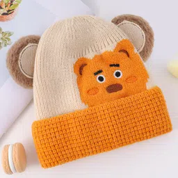 Babyhug Woollen Cap With Bear Face & Ear Applique Orange - Diameter 10 cm-picture-13