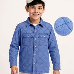 arias by lara dutta Arias Cotton Woven Full Sleeves Quilted Washed Denim Jacket with Contrast Lining - Blue-picture-31
