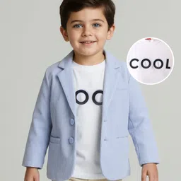 Babyhug Knit Full Sleeves Solid Coloured Partywear Blazer With Printed Tee - Light Blue-picture-24