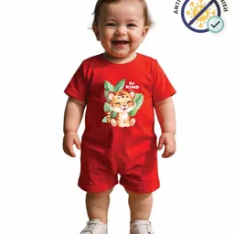 COCOON ORGANICS 100% Cotton Knit Half Sleeves Baby Tiger Printed Anit Microbial Romper - Red-picture-11