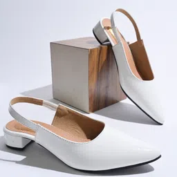 Shoetopia Gloss Finish With Buckle Closure Block Heel Sandals - White-picture-22