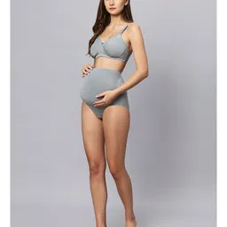 TUMMY Bamboo Cotton Solid Nursing Breast Feeding Bra & High Waist Maternity Panty Set - Grey image 3