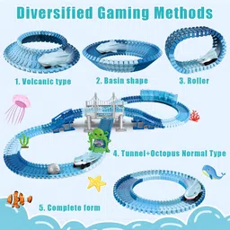 NEGOCIO 199 Pcs Track Car Adventure Playset, Flexible Race Track with Bridge, Tunnel, Marine World Theme, Shark Car, Sea Creatures, Ocean Adventure -PACK OF 1- COLOR MAY VARY image 2