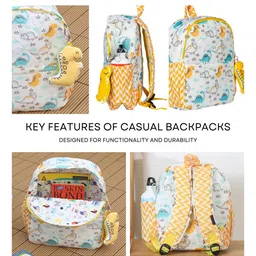 Rosada Dinosaur Printed Backpack for Kids With Matching Keychain hanging, Waterproof Trendy and Spacious Kids Backpack, Stylish Bag for Kids - Large(13 Inches) image 3