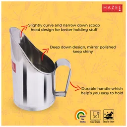 HAZEL Stainless Steel Scoop Spoon With Handle | Steel Scoops For Grocery Shop Store Equipment| Grocery Flour Grain Dry Foods Spice Scoop,Capacity 600 ml, Silver image 3