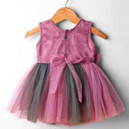 Enfance Sleeveless Floral Applique Detailed & Colour Blocked Knee Length Dress With Headband & Booties Set - Mauve image 3