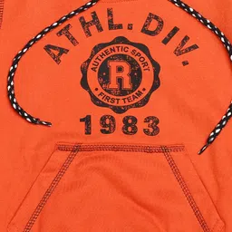 The Sandbox Clothing Co Cotton Knit Full Sleeves Typography Printed Light Winter Hooded Sweatshirt - Orange image 4