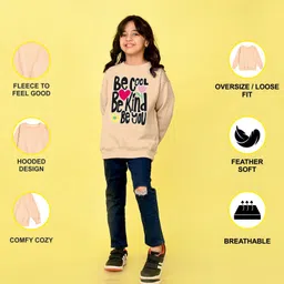 NUSYL Fleece Knit Full Sleeves Be Cool Be Kind Text Printed Light Winter Sweatshirt - Beige image 4