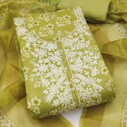 BlissFlair Floral Printed Thread Work Chanderi Cotton Unstitched Dress Material-picture-14