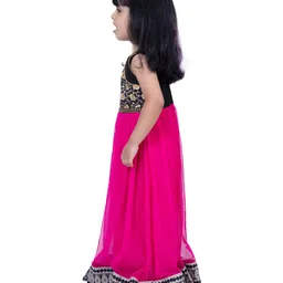 Twisha Woven Sleeveless Floral Swirl Embroidered Sequin Embellished Gown - Black & Pink image 5