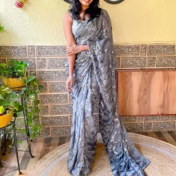 Saree Mall Grey Embellished Saree With Unstitched Blouse image 1