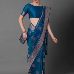 Saree Mall Blue Woven Saree With Unstitched Blouse image 1