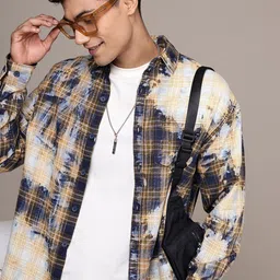 WROGN Oversized Fit Dyed Effect Checked Opaque Pure Cotton Casual Shirt-picture-16