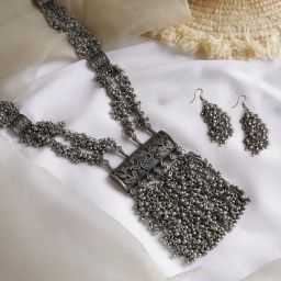 Teejh Ethnic Vansha Silver Oxidized Ghungroo Necklace Set for Women-picture-18